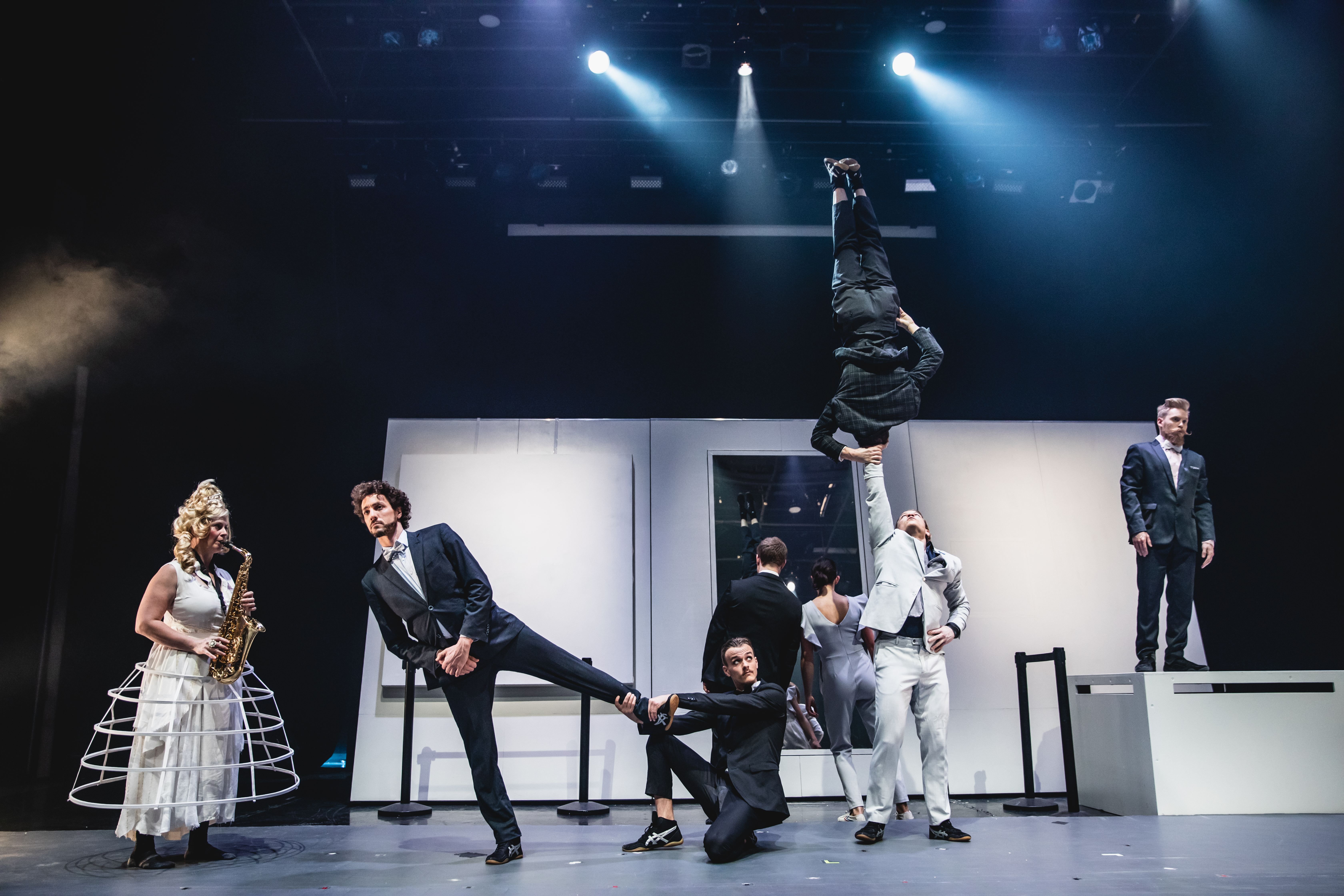 Acrobatic performers on stage