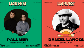 A split image with Pallmer, two musicians on one side and Daniel Lanois on the other side.