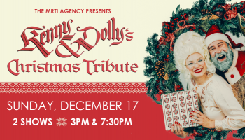 Kylie Fox dressed as Dolly holding a gift with Josh Bravener dressed as Kenny with a festive wreath around them.