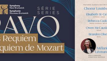 Bravo series Mozart's Requiem - an image of Mozart beside the words.