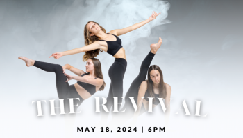 Three young dancers in various poses with a smokey gradient grey background. The words The Revival in white along the bottom.