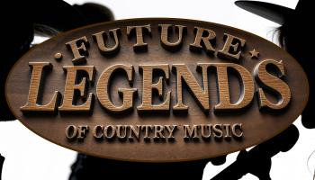 A silhouette on the left and on the right of the words, 'Future Legends of Country Music' over a white background.