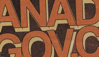 The words, 'Cananda Gov.ca' in orange block lettering over a brown background.