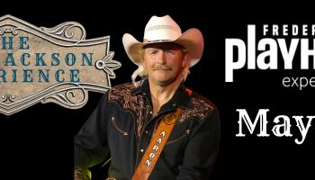 An image of Aaron Halliday dressed as Alan Jackson with a black background. The words, 'The Alan Jackson Experience, Fredericton Playhouse, May 27th' 