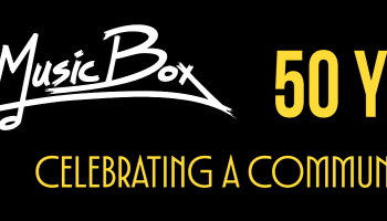 The words, 'Tony's Music Box, 50 Years Celebrating A Community Icon' in white and yellow lettering over a black background.