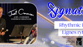 An image of Joel Cormier with the words, 'Signature Rhythmic Lines Lignes rythmique' 