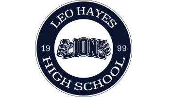 Leo Hayes Logo in white and navy blue. 