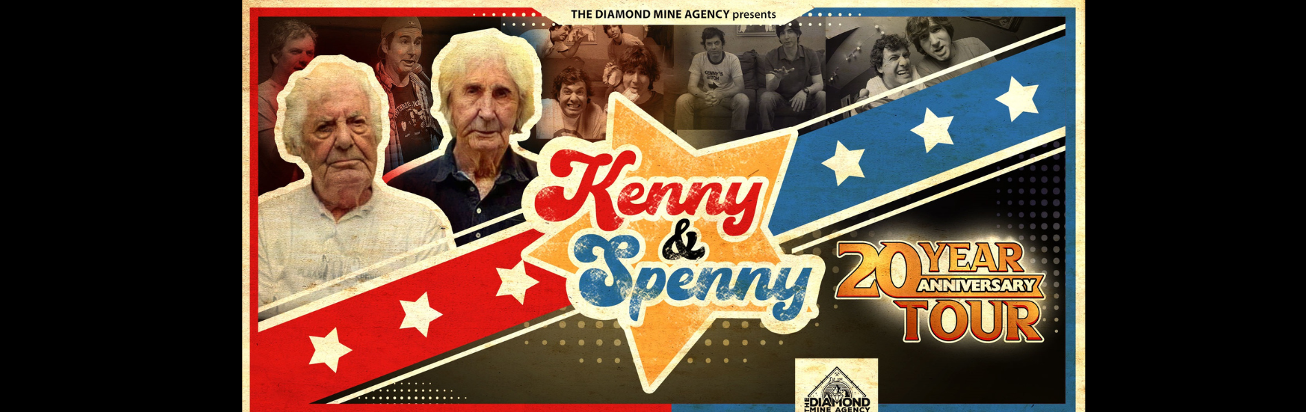 Various photos of two men with the words Kenny & Spenny in the cent in a star. 