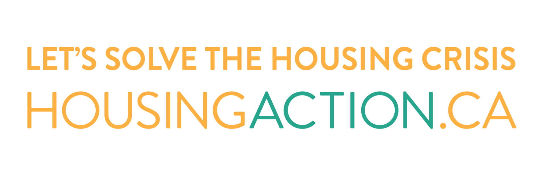The title in orange and in bold orange and green lettering HOUSINGACTION.CA on a white background.