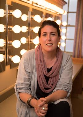 Tania Breen sits in front of the Playhouse dressing room mirrors with lights